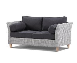 Carolina 2 Seater Outdoor Wicker Lounge - Outdoor Wicker Lounges - Brushed Grey And Denim