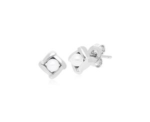 Classic Pearl Square Crossover Stud Earrings in 925 Sterling Silver