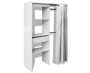 Cloth Cabinet with Curtain Adjustable in Width 121-168cm White Wardrobe