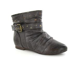 Cutie Girls Flat Buckle Strap Studded Ankle Boots (Brown) - KM188