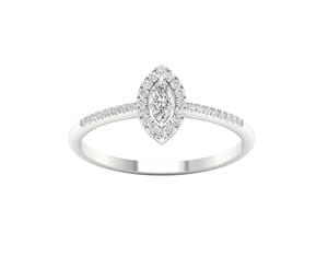 De Couer 9KT White Gold Marquise Diamond Halo Promise Ring (1/5CT TDW H-I Color I2 Clarity)