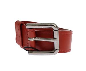 Dolce & Gabbana Red Leather Silver Buckle Logo Belt