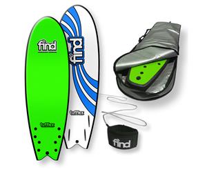 FIND 5ཆ" Tufflex Quadfish Soft Surfboard Softboard + Cover + Leash Package - Green