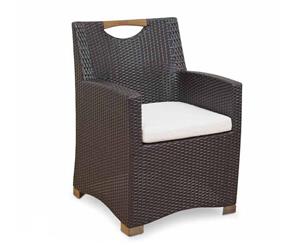 Freedom Outdoor Wicker And Teak Timber Dining Arm Chair - Outdoor Wicker Chairs - Charcoal Wicker with Vanilla