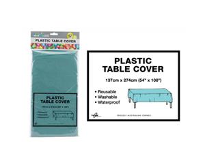 LIGHT BLUE - Plastic Table Cloth. 1.4 x 2.7m. Great for Parties and Birthdays. - Light Blue
