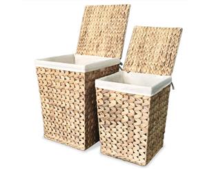 Laundry Basket Set 2 Pieces Water Hyacinth Washing Clothes Bag Bin Box