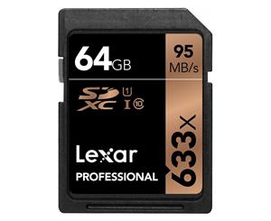 Lexar Professional 633x 64GB SDHC/SDXC UHS-I Card - Upto 95MB/s Class 10 LSD64GCB1AP633