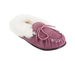 Mokkers Girls Kirsty Moccasin Real Suede Slippers (Plum) - DF361