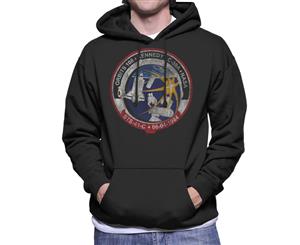NASA STS 41 C Challenger Mission Badge Distressed Men's Hooded Sweatshirt - Black