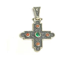 Oxidized Sterling Silver Byzantine Style Cross Pendant - White