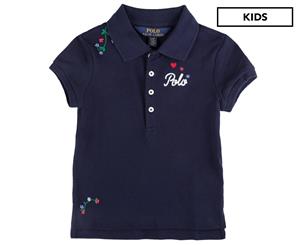 Polo Ralph Lauren Girls' Embroidered Piqu Polo Tee / T-Shirt / Tshirt - French Navy