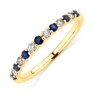 Ring with Blue Sapphire & 0.15 Carat TW of Diamonds in 10ct Yellow Gold