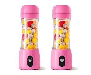 SOGA 2x 380ml Portable Mini USB Rechargeable Handheld Fruit Mixer Juicer Pink