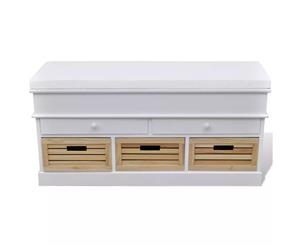 Storage Bench White Wooden 2 Drawer 3 Crate Cushion Organiser Cabinet