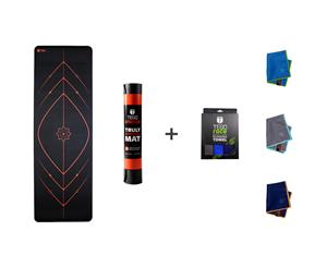 TEGO Yoga Mat Combo - Yoga Mat + Run Towel Pack - Comes with Mat Holder Bag - Black Orange