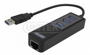 UNITEK (Y-3045) USB 3.0 3-Port Hub Black 1 Gigabit Ethernet Port