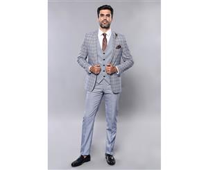 Wessi Slimfit 3 Piece Plain Blue Vested Men's Suit