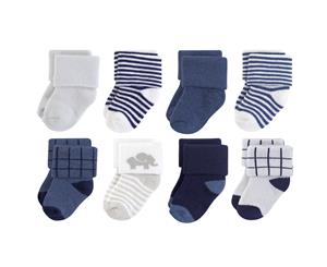 0 - 6 Months Elephant Baby Boy Organic Cotton Terry Socks x 8 Touched By Nature