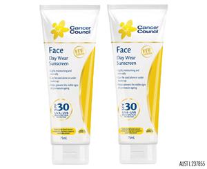 2 x Cancer Council Face Day Wear Sunscreen SPF30 75mL