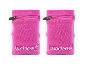 2PK Buddee Sports Pink Wristband/Zippered Pocket Jogging/Running Armband/Wallet