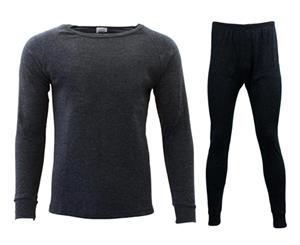 2pc set Mens Merino Wool Top Pants Thermal Leggings Long Johns Underwear - Men's Set - Black