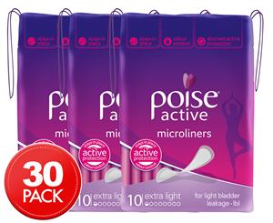 3 x Poise Active Microliners Extra Light 10pk