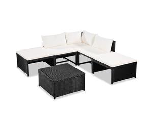 6 Piece Garden Lounge Set with Cushions Poly Rattan Black Outdoor Sofa