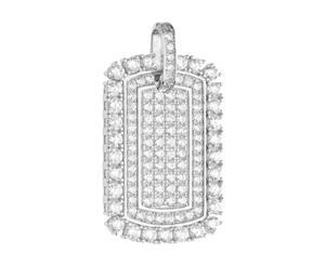 .925 Iced Out Sterling Silver Pendant - MINI DOG TAG - Silver