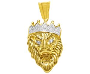 925 Sterling Silver Micro Pave Pendant - KING LION gold - Gold