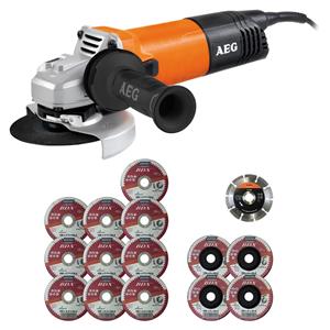 AEG 1100W 125mm Angle Grinder With 15 Piece Accessory Kit