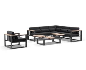 Balmoral Package B Outdoor Aluminium And Teak Lounge Setting With Coffee Table - Outdoor Aluminium Lounges - Charcoal Aluminium with Denim