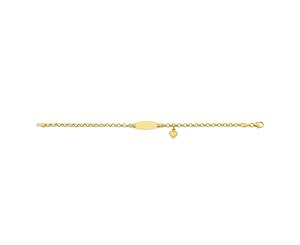 Bevilles Girls 9ct Yellow Gold Silver Infused ID Bracelet with Heart Charm Curb Link|ID