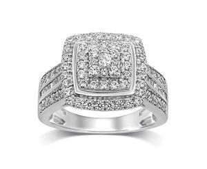 Bevilles Sterling Silver 1.00ct Diamond Square Look Ring