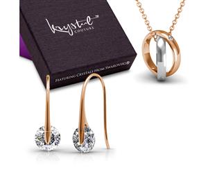Boxed Necklace & Earrings Set Embellished with Swarovski crystals-Rose Gold/Clear