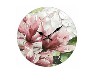 Clock French Country Vintage Wall Hanging 34cm PINK FLOWERS 2 New