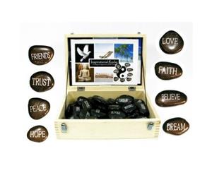 Collection of 8 Lucky Stone Pebbles with inspirational words love faith and hope - Black