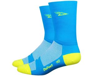 DeFeet D-Logo 5" Double Cuff Aireator Bike Socks Process Blue/Hi-Vis Yellow