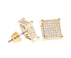 Iced Out Bling Micro Pave Earrings - FAT SIDE 10mm gold - Gold