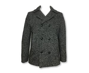 Men's Massimo Rebecchi Pea Coat In Grey/Black Herringbone Wool