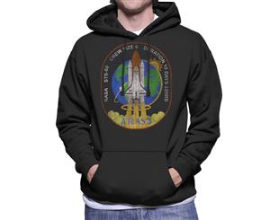 NASA STS 66 Atlantis Mission Badge Distressed Men's Hooded Sweatshirt - Black