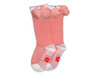 Oobi Girls' Knee High Pink with Pink Pom Pom Socks