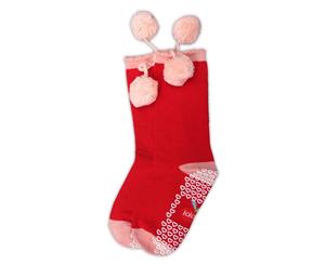 Oobi Girls' Knee High Raspberry with Blush Pom Pom Socks