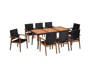 Outdoor Dining Set 9 Piece Poly Rattan Black and Brown Table Chairs