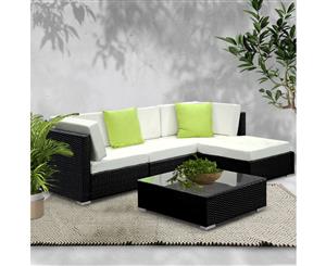 Outdoor Sofa Set Lounge Setting Furniture Patio Table Wicker Garden Black Rattan w/ Cushions Pillows Gardeon 5PC
