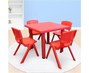 Quality Kid's Adjustable Square Table with 4 Chairs Red Set