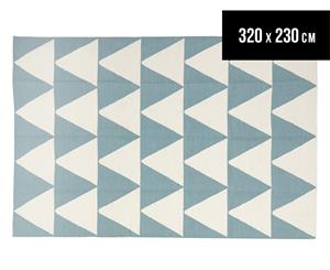 Rug Culture 320x230cm Pure Wool Pyramid Design Flatweave Rug - Blue