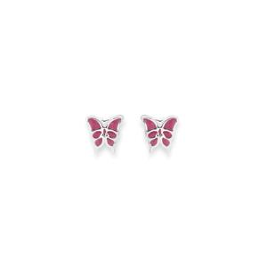 Silver Pink Enamel Small Butterfly Stud Earrings