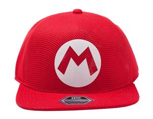 Super Mario Baseball Cap Mario Badge Seamless Official Nintendo Snapback - Red