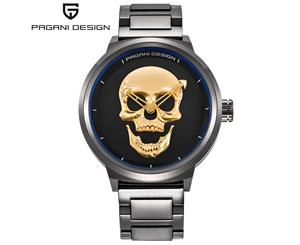 Top Brand PAGANI Men Watch Golden 3D Skull Pattern Dial Luxury Quartz Wrist Watches for Male