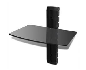 1 Shelf Wall Mount Bracket DVD Receiver STB Holder 5mm Thick Glass 15kg Black